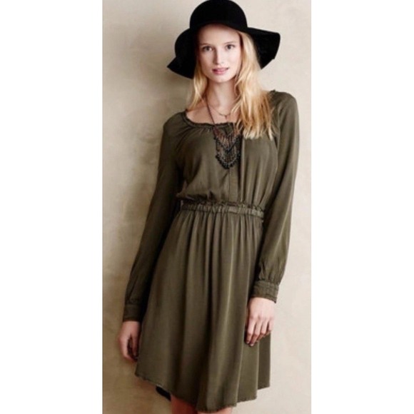 Anthropologie X Holding Horses Olive Green Ocala‎ Dress Size 6 Western Peasant - Picture 1 of 15